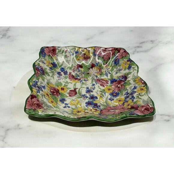 Midwinter Porcelain Chintz Brama Pattern 5 inch Square Candy Trinket Dish - Picture 1 of 7